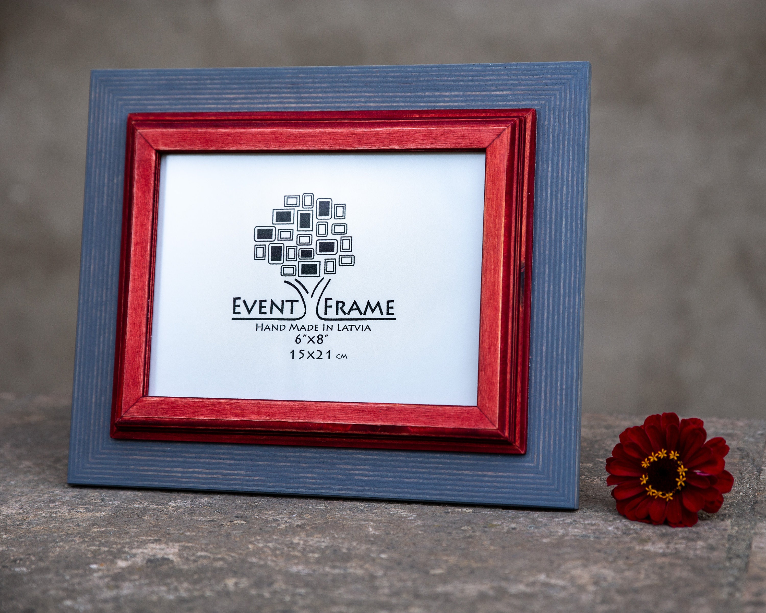 Gray and Red Wooden Picture Frame Hand Painted Photo Frame Etsy