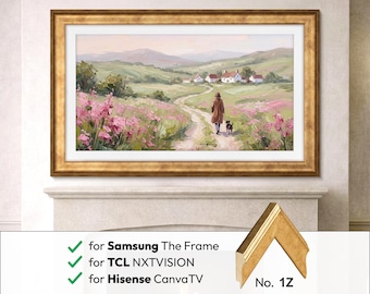 Gold Samsung The Frame TV Bezel, Fits Hisense CanvasTV and TCL NXTVISION; Handcrafted Metallic Texture