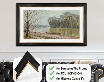 Handmade Gold Leaf & Black TV Frame: Samsung The Frame, TCL NXTVision, Hisense CanvasTV