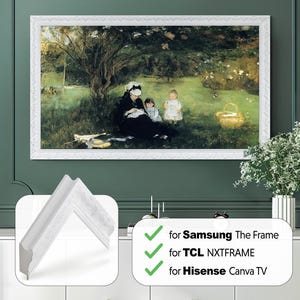 Pure White Ornate TV Frame for Samsung The Frame, Kids Room TCL NXTFrame, Hisense CanvasTV