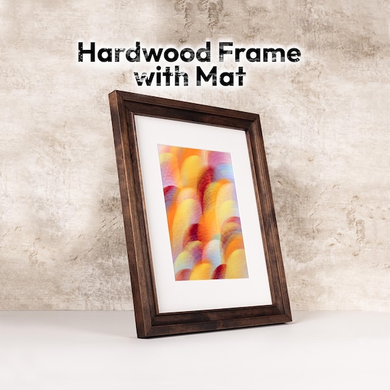 Solid Birch Walnut Brown Picture Frame with Custom Size/Matting: White, Beige, Gray, Black