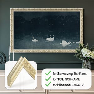 Ornate Champagne Frame for Samsung The Frame, Mount for Hisense CanvasTV, Bezel for NXTFRAME by TCL Tv, Sizes 32 43 50 55 65 75 85 inch