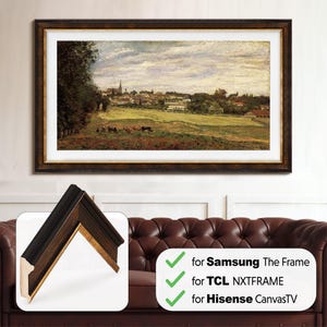 Tv-frame voor Samsung The Frame, tv-rand voor TCL NXTF-frame, donker hout en bladgoudbevestiging voor Hisense Canvas-tv, maten 32 43 50 55 65 75 85 inch