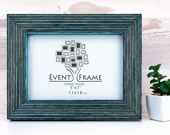 Teal Photo Frame, Rustic Wood Picture Frame, Wooden Handmade Frame A5 A4 A3 4x4 4x6 5x5 5x7 6x6 6x8 7x9 8x8 8x10 8x12 8.5x11 11x14 32x40