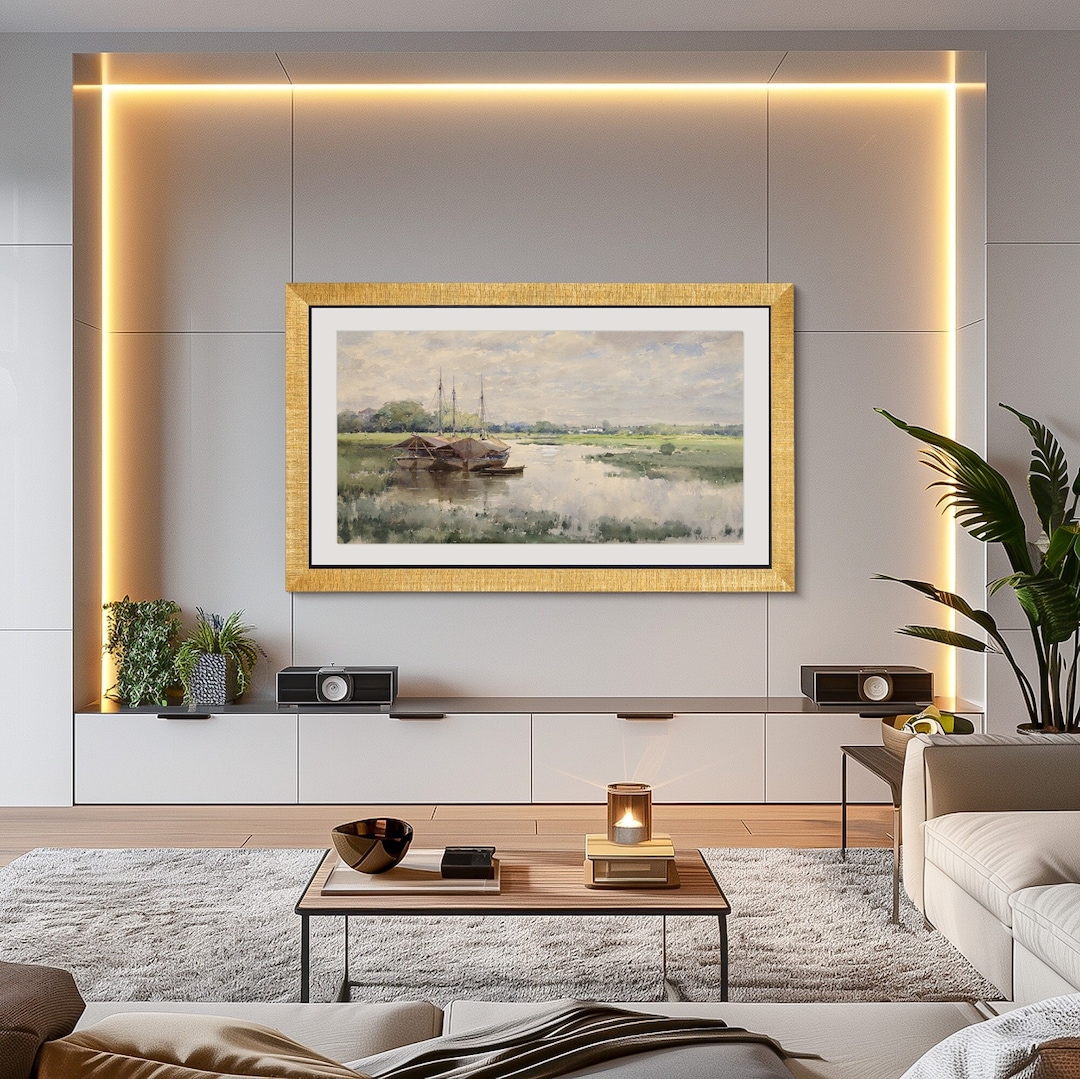 Modern Gold Frame for Samsung the Frame Tv, Handmade Grooved Tv Bezel