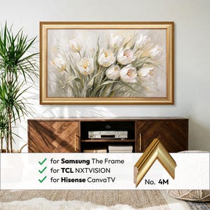 Moldura metálica dourada para TV, feita sob medida para Samsung The Frame, Hisense Canvas e TCL NXTVISION.