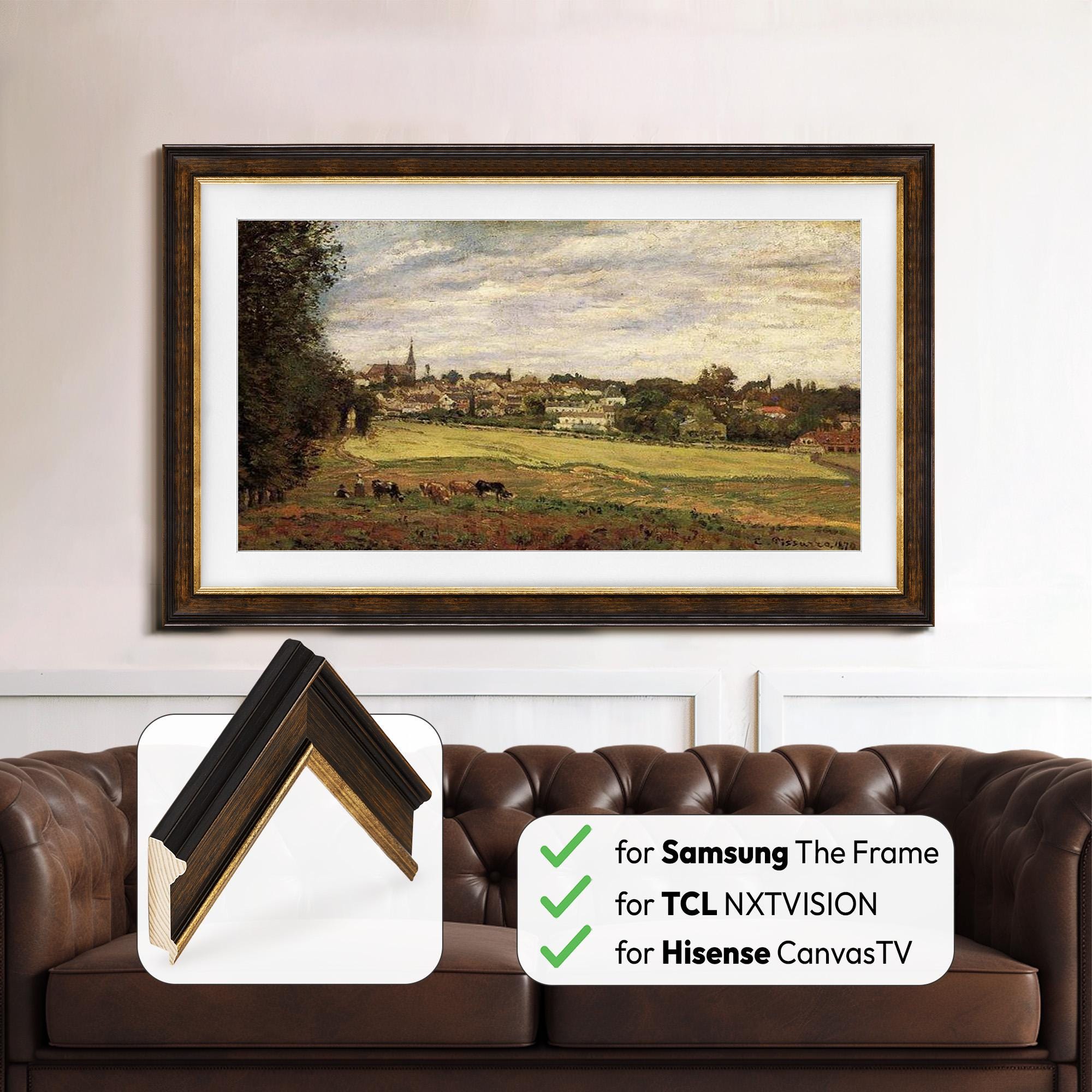 T*。様 高級額縁 Dark Brown & Gold TV Frame for Samsung the Frame, TCL NXTVISION