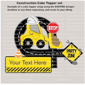 Konstruktion Cake Topper Set (11 SVG/PNGs enthalten, um Ihr eigenes Design zu erstellen) / geschichtete digitale SVG-Vorlage - Cricut Joy kompatibel
