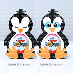 Modelli digitali per il portacioccolatini a sorpresa Penguin Kinder con occhi chiusi e occhi aperti - vengono forniti sia il nuovo che il vecchio design