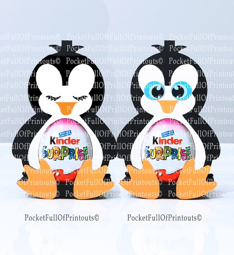 Digital templates for Penguin Kinder surprise chocolate holder with shut eyes and open eyes both new and old design supplied image 1