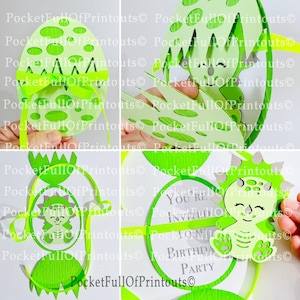 Plantilla SVG digital - Baby shower de huevo de dinosaurio en capas, bautismo, cumpleaños, tarjeta de agradecimiento - Compatible con Cricut JOY