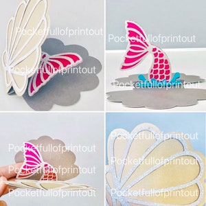 pop-up cartão de convite para festa de molusco com cauda de sereia - modelo SVG digital (compatível com cricutJoy)
