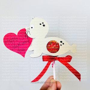 Valentine Seal Lolli holder Digital template - Cricut JOY Compatible  (draw and cut text included but optional)