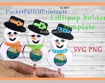 Porta lecca-lecca pupazzo di neve Modello SVG digitale con sciarpe intercambiabili e decorazione del cappello - Compatibile con Cricut JOY