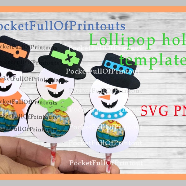 Schneemann Lolli Halter Digitale SVG Vorlage mit austauschbaren Schals und Hut Dekor - Cricut JOY kompatibel