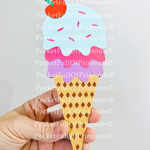 Digital SVG Template - Layered Ice Cream card topper/cake topper/party decor