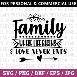 Family Where Life Begins And Love Never Ends SVG, Family Svg, Png, Home Svg, Inspirational Svg, Svg Files for Cricut, Silhouette