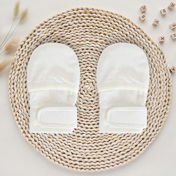 No Scratch Bamboo Baby Mittens 0 6 Months Velcro Tabs Baby Gloves for Dry Skin overnight Cream Gloves for Babies With Eczema White Mitts Etsy