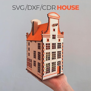File SVG/Cdr Glowforge di Amsterdam Canal House tagliati al laser per il download istantaneo | Putz House Progetto Digitale per Macchine Taglio Laser/CNC