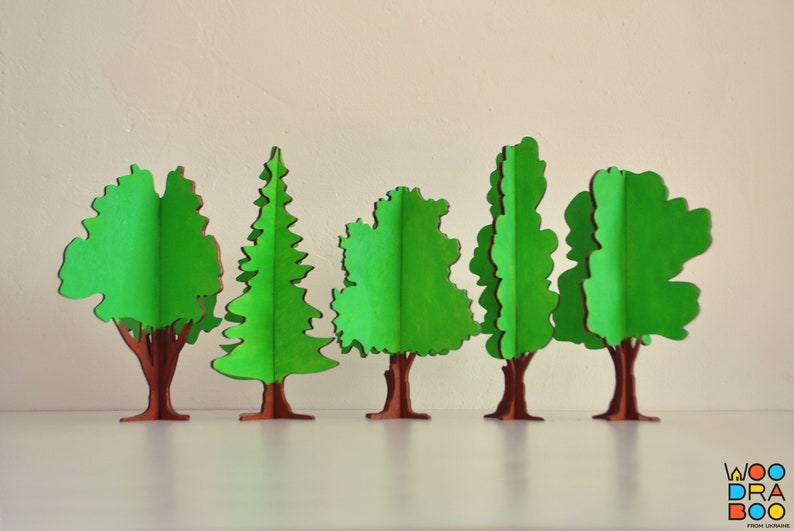 Ensemble de 10 arbres de Noël décoratifs en bois fabriqués à la main, motif vectoriel prêt pour CNC Modèle pour support d'ornement d'arbres de puzzle 3D découpé au laser image 7