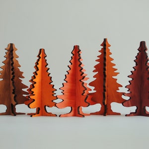Ensemble de 10 arbres de Noël décoratifs en bois fabriqués à la main, motif vectoriel prêt pour CNC Modèle pour support d'ornement d'arbres de puzzle 3D découpé au laser image 5