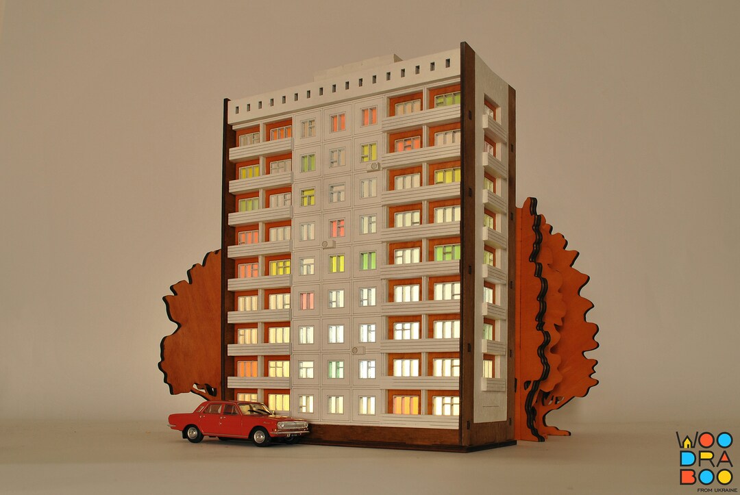 Wooden Building Shadow Lamp Brezhnevka 3.9 Architectural Scale Model ...