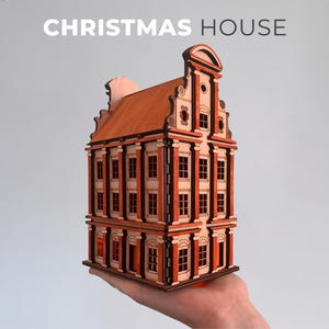 Standing Tea Light Luminary House “Luxburg” Christmas Village Light Up Wooden House | Fireplace Mantle Display | Bookshelf Decoration Sitter