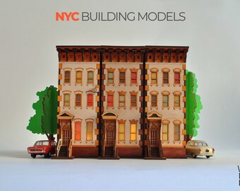 NYC East Village Brownstone Scale Buildings Bougies chauffe-plat/Bougeoirs LED sans flamme | Maisons miniatures de décor de manteau | Cadeaux personnalisés