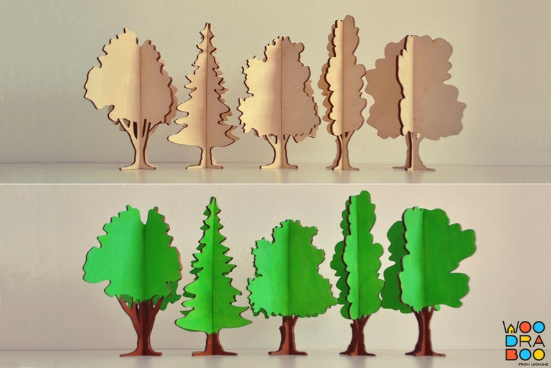 Ensemble de 10 arbres de Noël décoratifs en bois fabriqués à la main, motif vectoriel prêt pour CNC Modèle pour support d'ornement d'arbres de puzzle 3D découpé au laser image 10