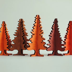 Ensemble de 10 arbres de Noël décoratifs en bois fabriqués à la main, motif vectoriel prêt pour CNC Modèle pour support d'ornement d'arbres de puzzle 3D découpé au laser image 9