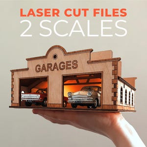 Spielgarage aus Holz für Spielzeugautos, lasergeschnittene Plandateien | Kinderspielzeuggarage Glowforge-Vektorplan CDR / SVG | Laser-Digital-Dateien-Muster