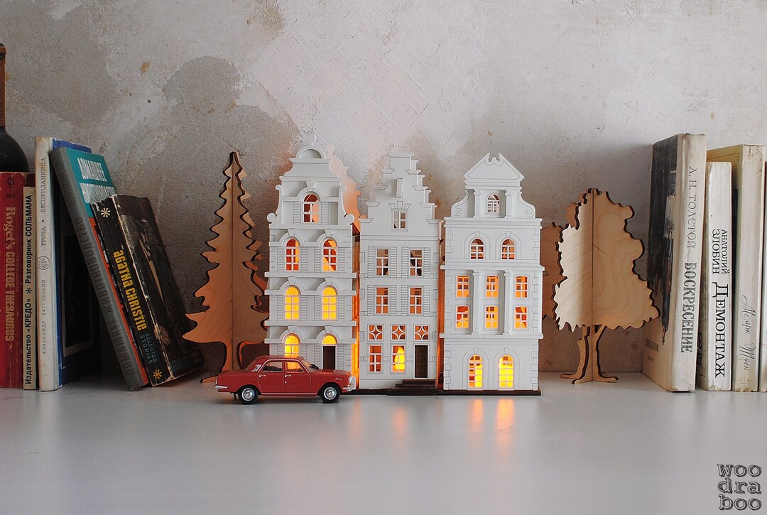 White Christmas Village Set Led Lighted 3d Houses 3 Etsy