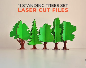 Laser Cut 3d Christmas Trees Ornament Digital Craft Template / Glowforge Plans for Download | Bonus 5 Standing Autumn Trees & Big X-mas Tree