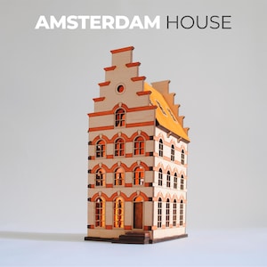 Amsterdam Canal Houses Dutch Tea Light Village | Laser Cut Wooden Cabins | Christmas Ornaments / Mantel Decoration | Bookshelf Decor Objects