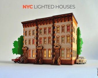 NYC East Village Luminary Houses / Tealight Candleholders | Mantle Centerpiece Diorama | Personalized Bookshelf Decor Gift N Scale Models