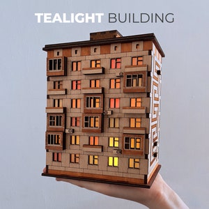 Brezhnevka 1.6 Apartment Building Lighting Fixture + Cozy Lamp + Night Light & Mantelpiece Decor | Custom Name Gift | Mini Tealight House
