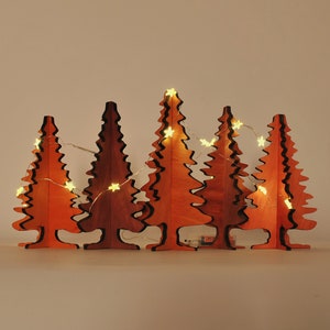 Ensemble de 10 arbres de Noël décoratifs en bois fabriqués à la main, motif vectoriel prêt pour CNC Modèle pour support d'ornement d'arbres de puzzle 3D découpé au laser image 2