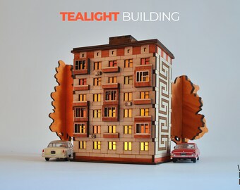 Brezhnevka 1.6 Apartment Building Lighting Fixture + Cozy Lamp + Night Light & Mantelpiece Decor | Custom Name Gift | Mini Tealight House
