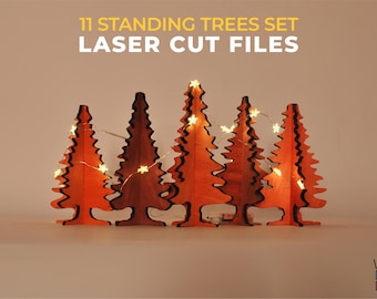 Standing X-mas Trees Set of 11 Silhouettes SVG Digital Craft Template | 3d Vector Trees Cutouts | Christmas Mantel Ornament Laser Cut Files