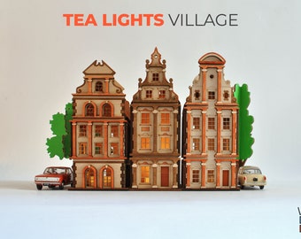 Miniature Christmas Village Lighting Decoration | Tiny Lasercut Toy Putz Houses set | Standing Houses Ornament | Personalized Handmade Gift