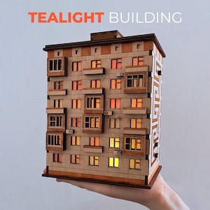 Brezhnevka 1.6 Apartment Building Shadow Lamp | Wooden Tea Light Candle Lantern Miniature House | Mantelpiece Decoration | Unique Name Gift