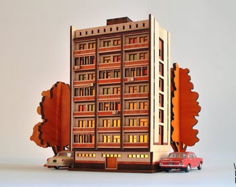 Apartment House Bedside Lamp Brezhnevka 2.8 | Architecture Model | Tiny Nightlight | Bookshelf Figurine | Personalized Housewarming Gift