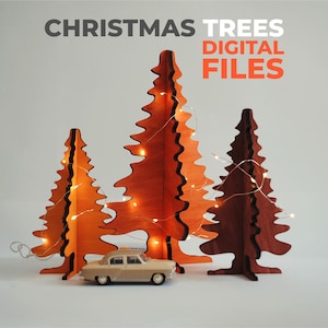 11 adornos de árbol de Navidad de pie SVG DXF Ready Vector Pattern | Decoración del manto de Navidad Árboles 3d Plantilla de corte láser Descarga digital
