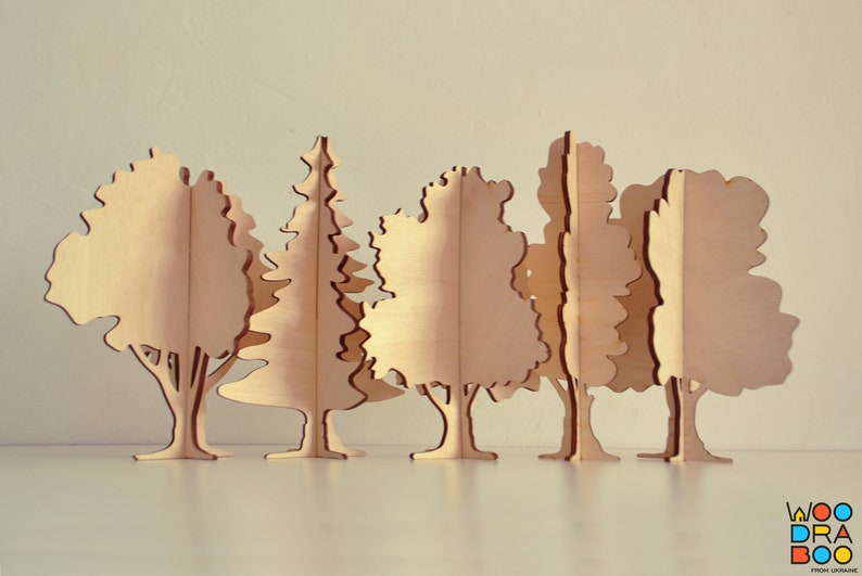 Ensemble de 10 arbres de Noël décoratifs en bois fabriqués à la main, motif vectoriel prêt pour CNC Modèle pour support d'ornement d'arbres de puzzle 3D découpé au laser image 4