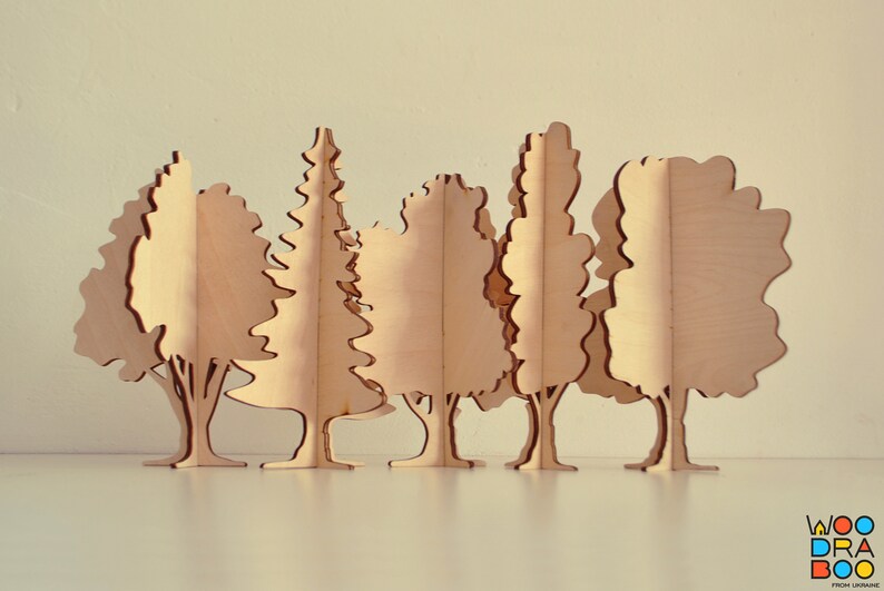 Ensemble de 10 arbres de Noël décoratifs en bois fabriqués à la main, motif vectoriel prêt pour CNC Modèle pour support d'ornement d'arbres de puzzle 3D découpé au laser image 8