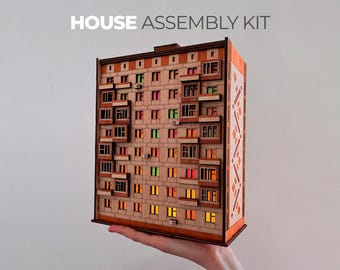 Brezhnevka 1.8 Apartment Building Lamp / LED Candle Holder & Shelf Decor Piece | 1:48 Scale Model | DIY kit Gift | Building Toy | 3d Puzzle