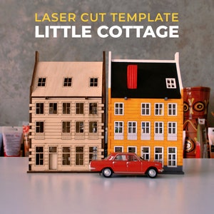 Scandinavian Village Small Standing Tea Light Town House Model | Laser Cut Template | Modern Modell Haus Glowforge Pattern | 3d Wooden Home