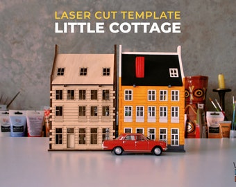 Village scandinave Petit modèle de maison de ville chauffe-plat debout | Modèle découpé au laser | Modèle moderne de maison de modèle Glowforge | Maison en bois 3D