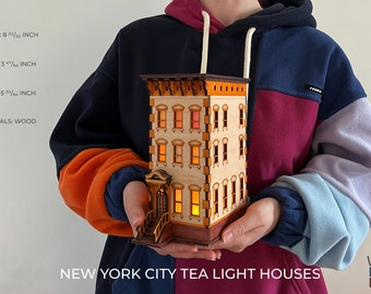 NYC East Village Luminary Houses, Tealight Candleholders, Town Display, Mantle Centerpieces, Scale Models, Personalized Bookshelf Decor Gift