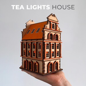 Christmas Village Tea Light Holder House "Glowburg" LED Candle Shadow Lantern | Shelf Decoration Object | Fireplace Insert | Home Decor Gift